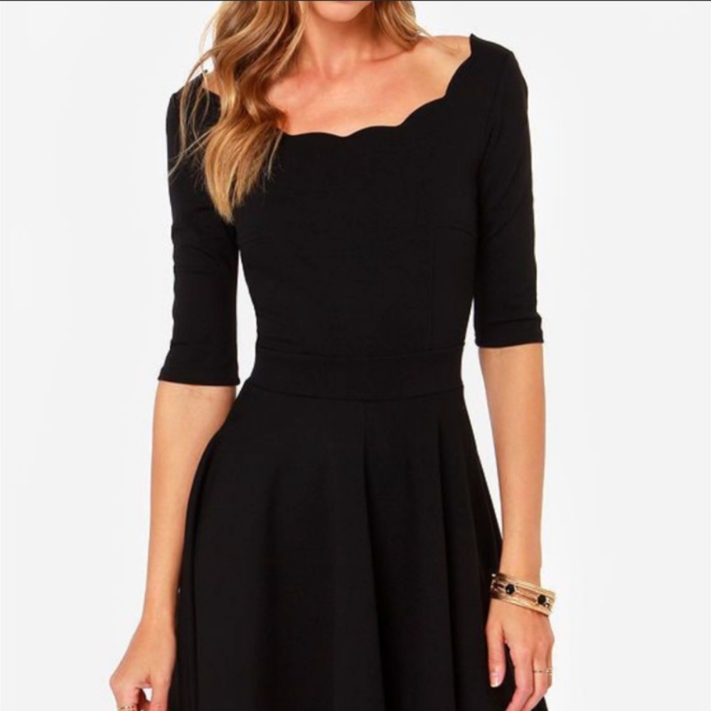 Lulu's Black Scalloped Fit & Flare Dress